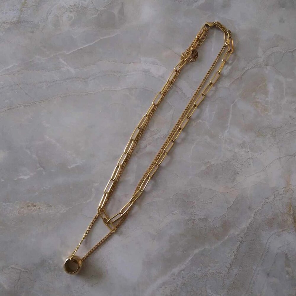 New Gold tone Stainless Steel Layered Necklace